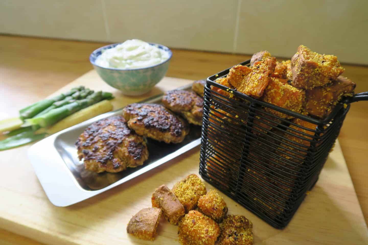 Recipe: Crunchy spiced sweet potato chunks with garlic yoghurt dip