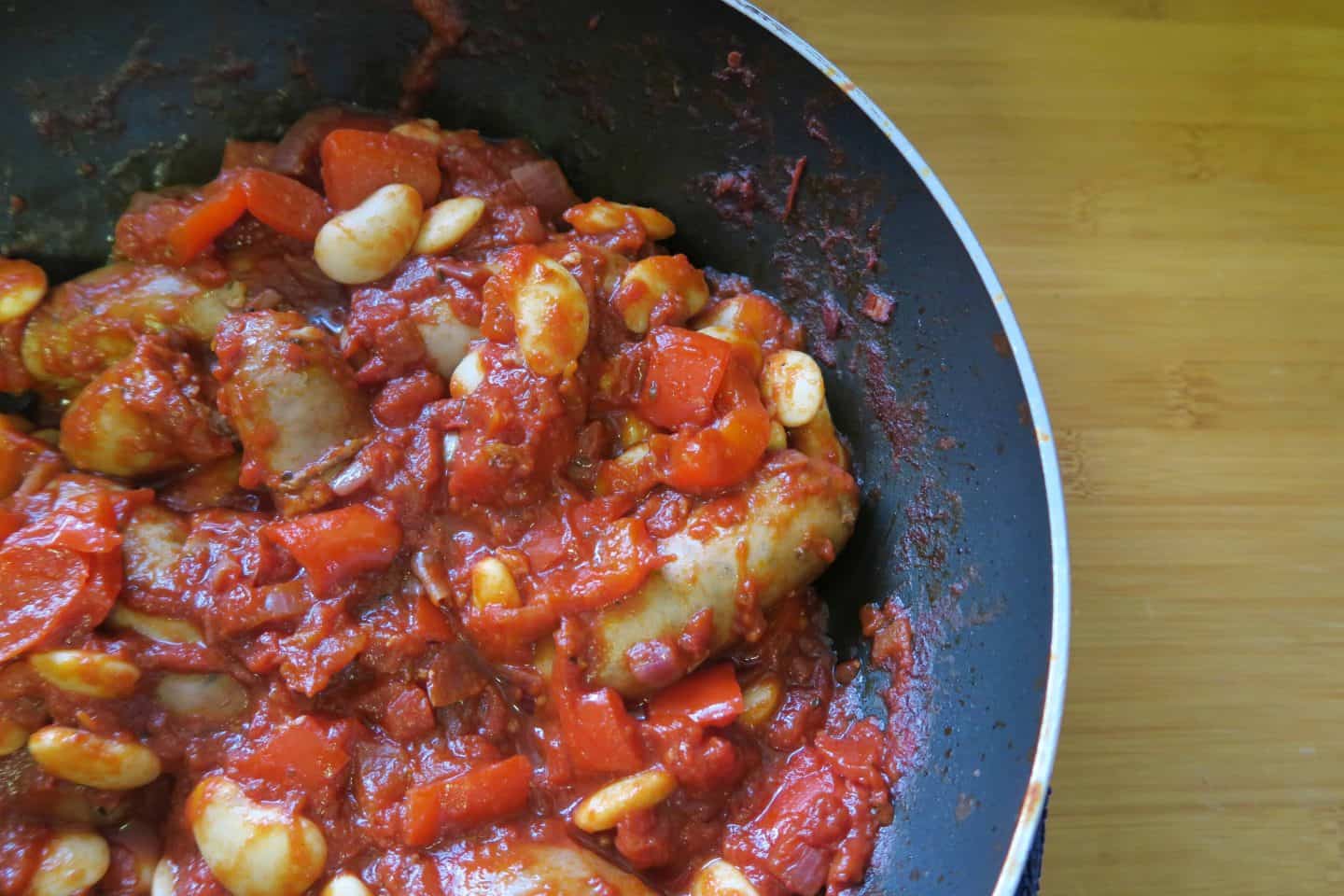 Gluten free balsamic sausage and butter bean casserole