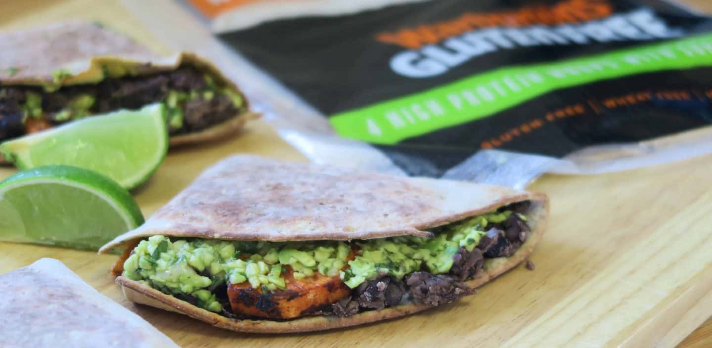 Loaded sweet potato and black bean quesadillas with Warburtons Gluten Free