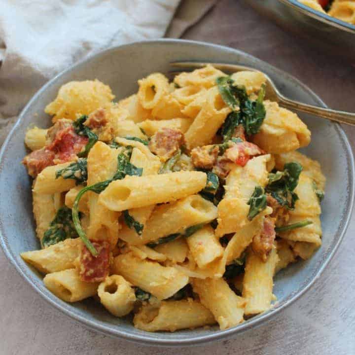 Gluten Free Houmous Pasta With Chorizo Vegan Option