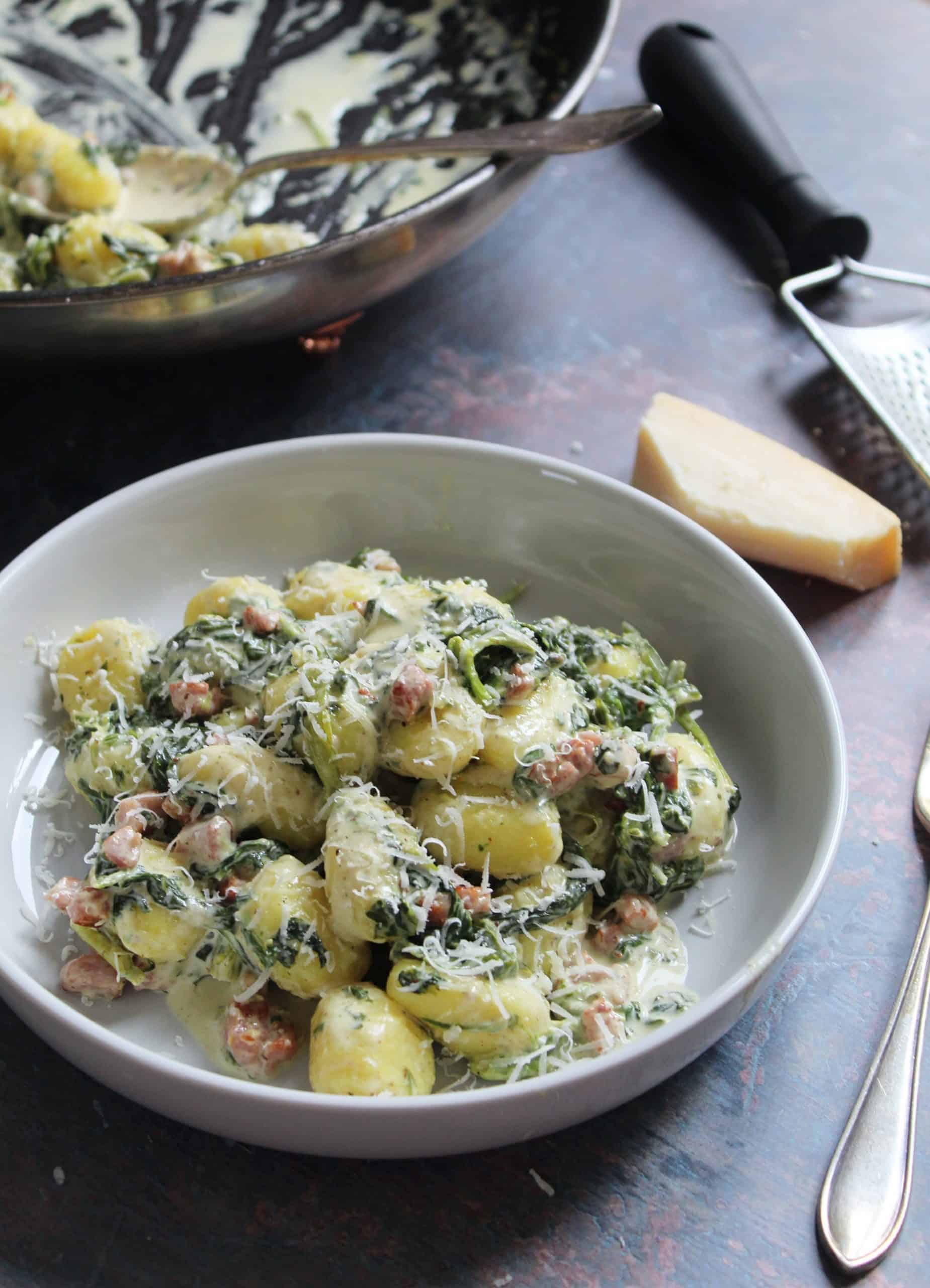 Creamy 10-Minute Gnocchi with Bacon and Spinach - The Gluten Free Blogger