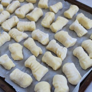 A tray of homemade gluten free gnocchi.