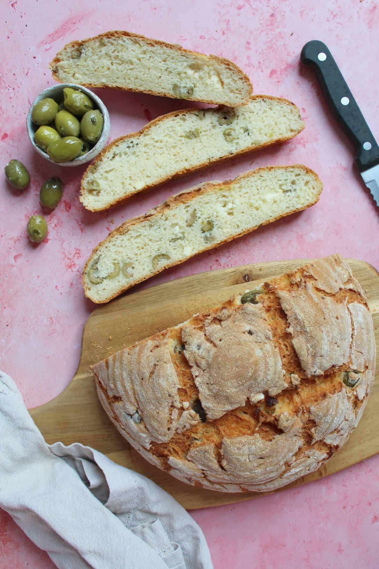 gluten free artisan bread with olives and feta no knead 