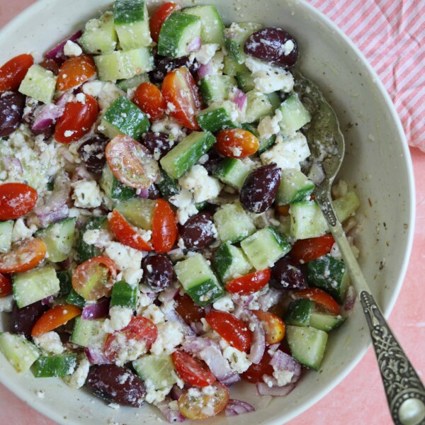 A bowl of Greek Salad.