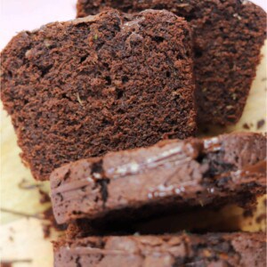 Slices of gluten free chocolate courgette cake.