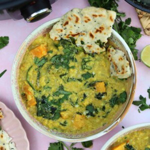 Slow cooker sweet potato and spinach dhal