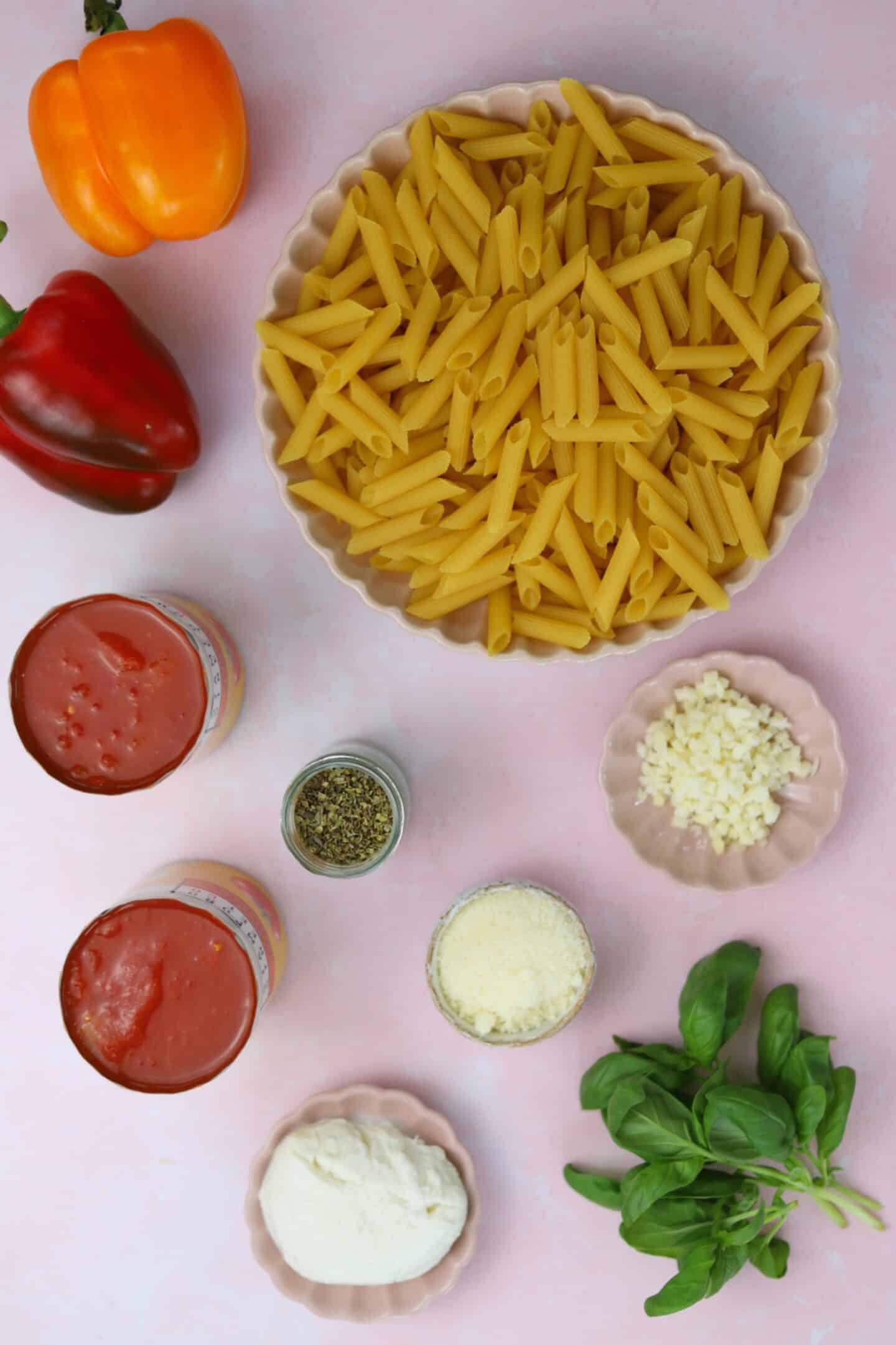gluten free pasta bake recipe ingredients pasta peppers tomatoes basil and cheese