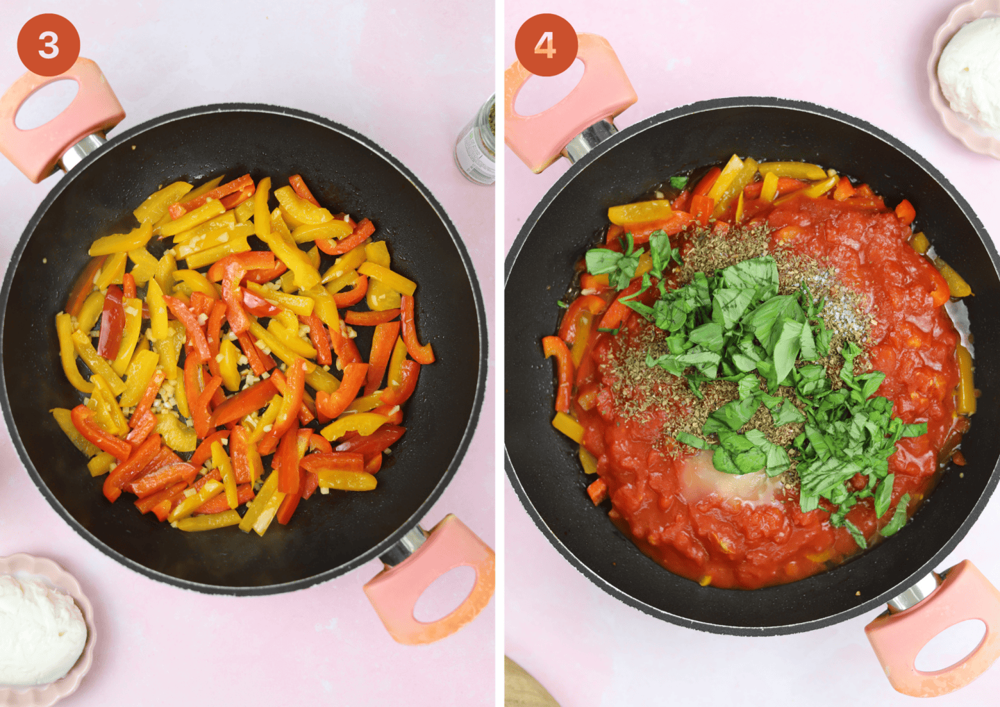 fry the peppers then add the pasta bake sauce ingredients to the pan.