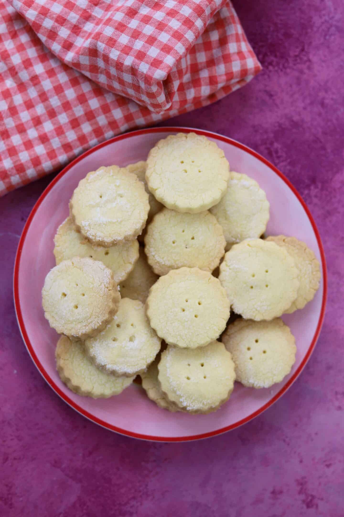 A plate of gluten free shortbread biscuits.