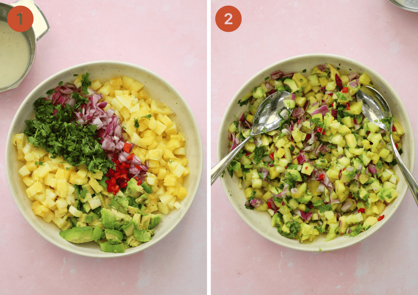 avocado and pineapple salsa ingredients and mix together in a bowl.