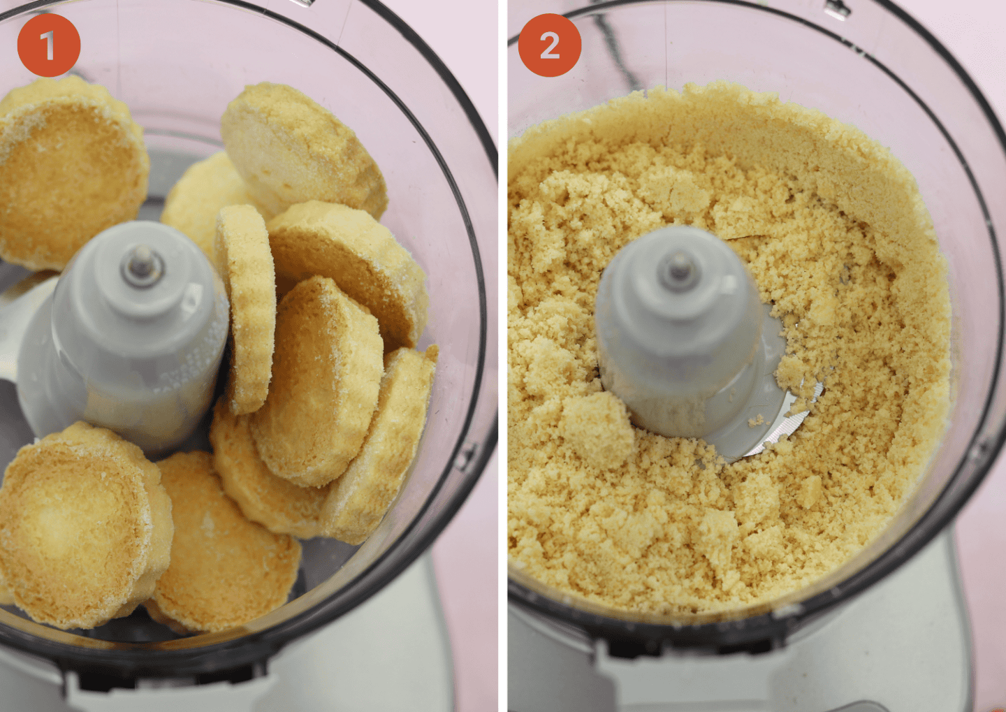 Blitzing the gluten free shortbread in a food processor to a crumb.
