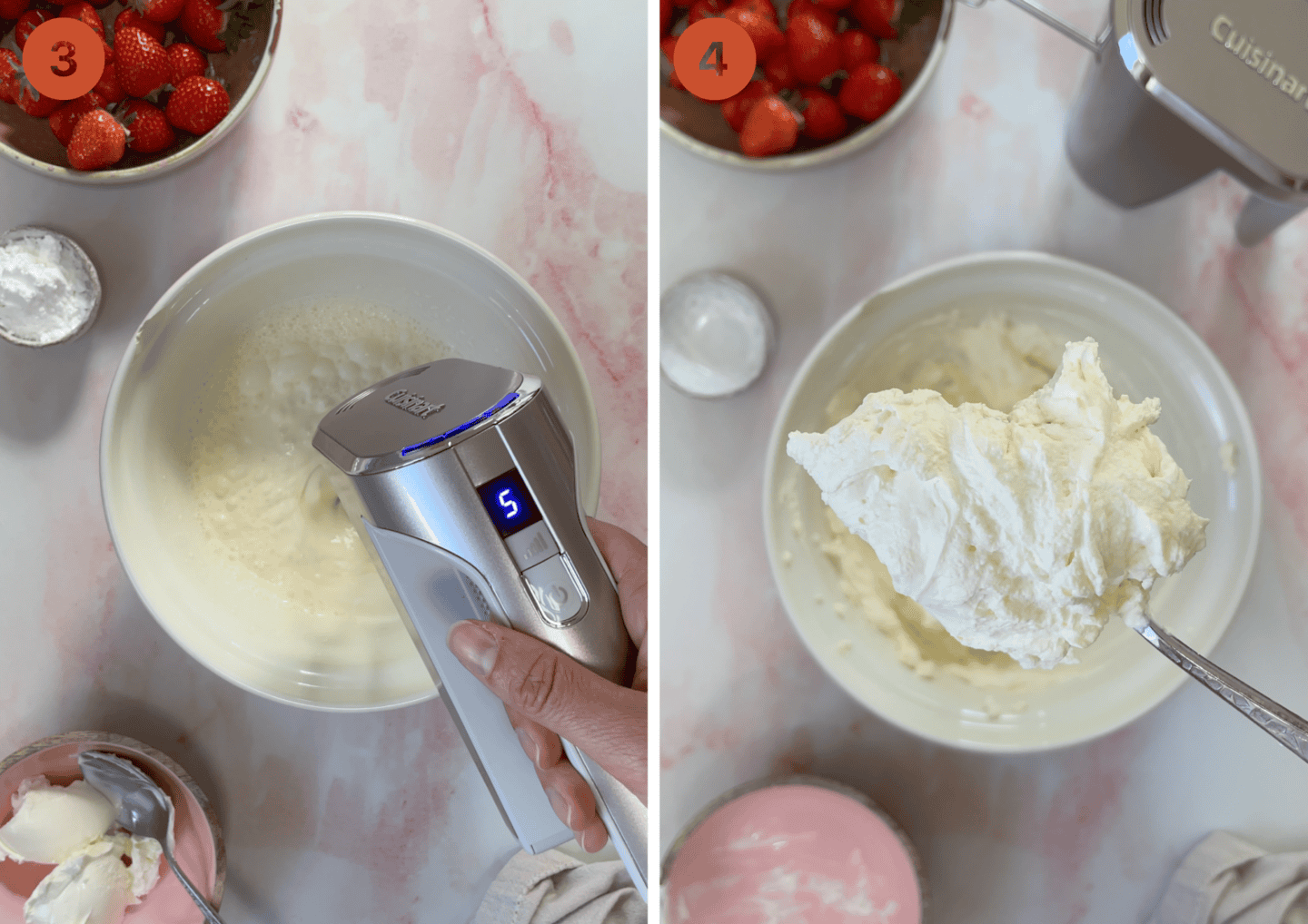 Whipping up the cheesecake cream for Eton mess.