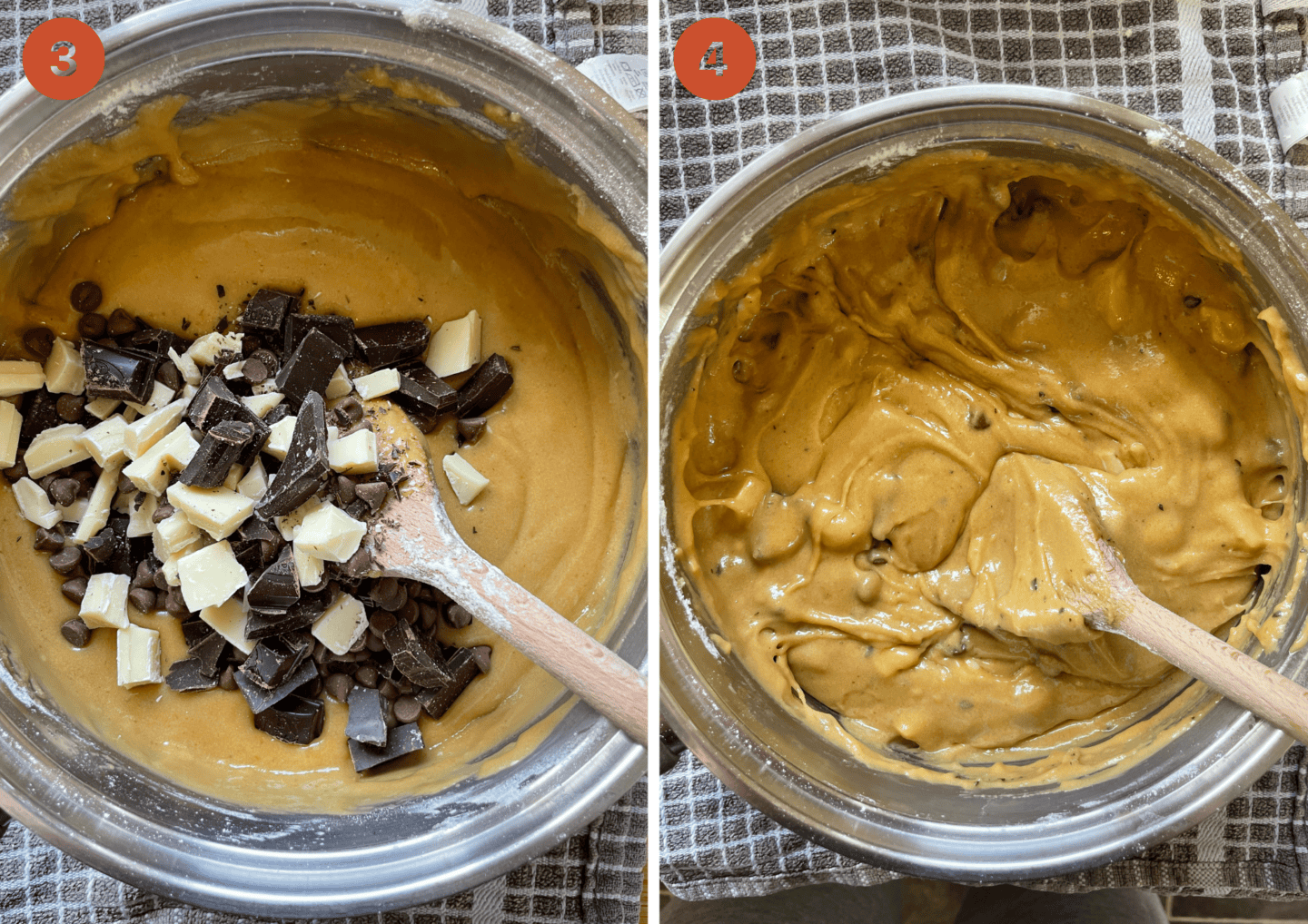 Mixing the gluten free cookie dough in a pan.