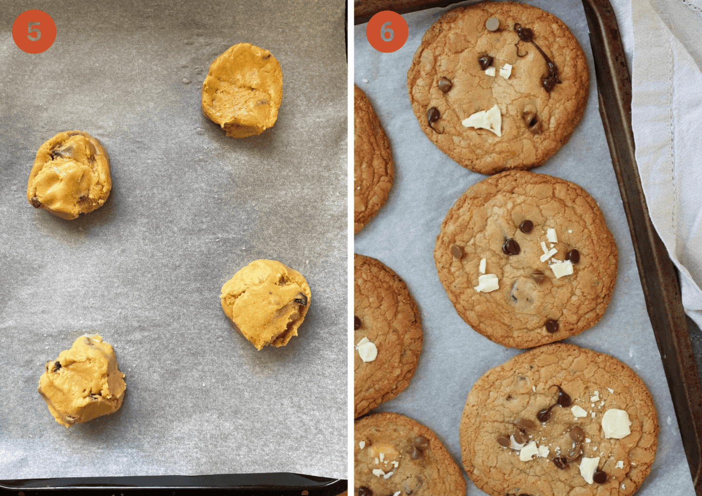 The gluten free cookies before and after baking.