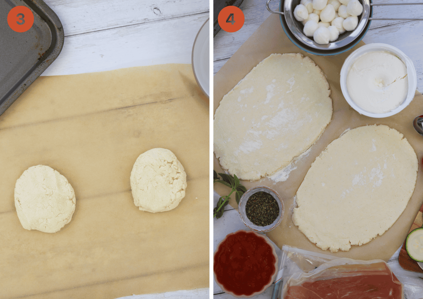 Dividing and shaping the flatbread pizza bases.
