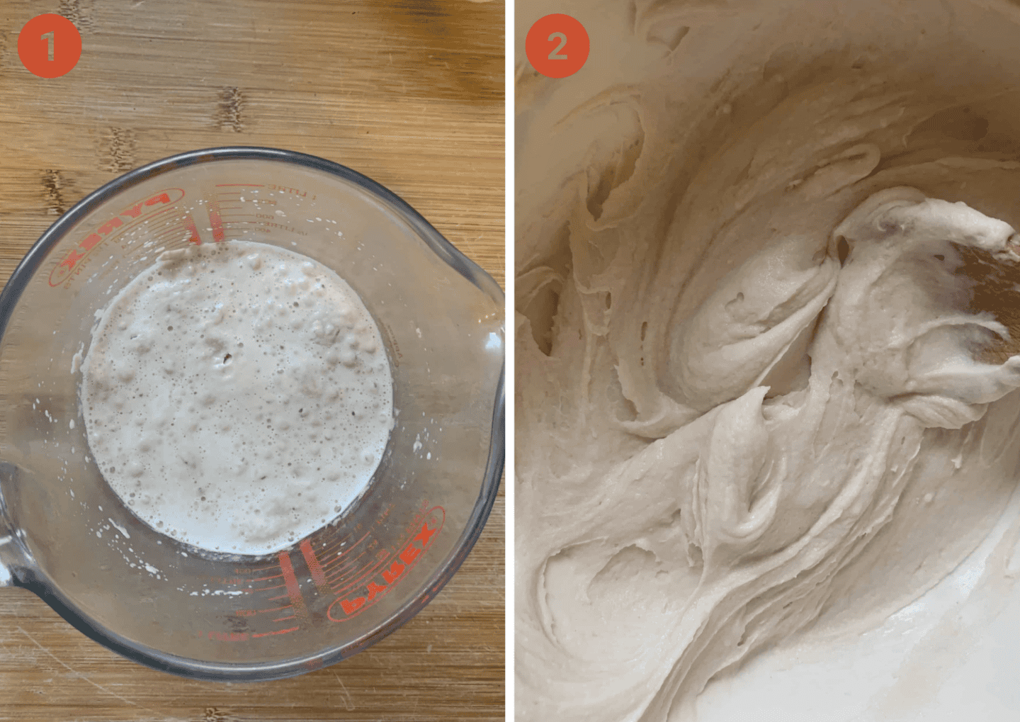 Activated yeast (left) and the focaccia bread mix (right).