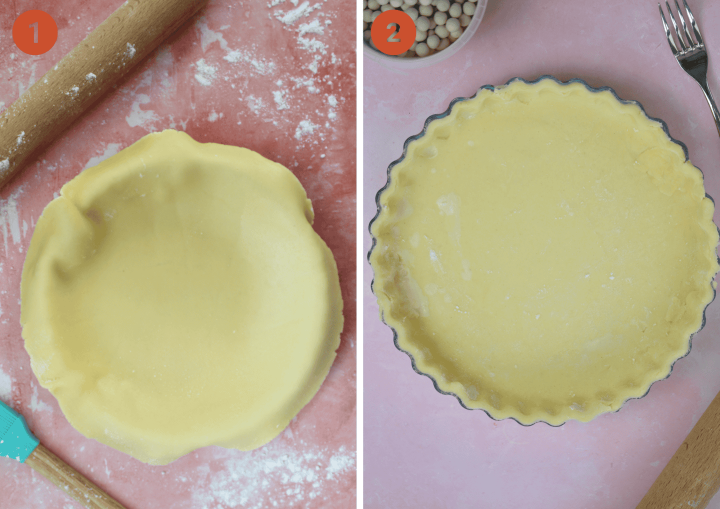 Making the quiche pastry case.