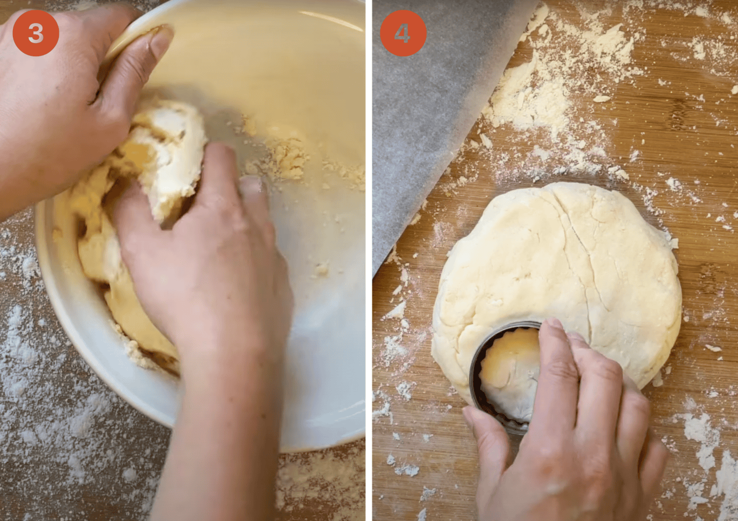 Mix the scone dough and then cut out the scone shapes.