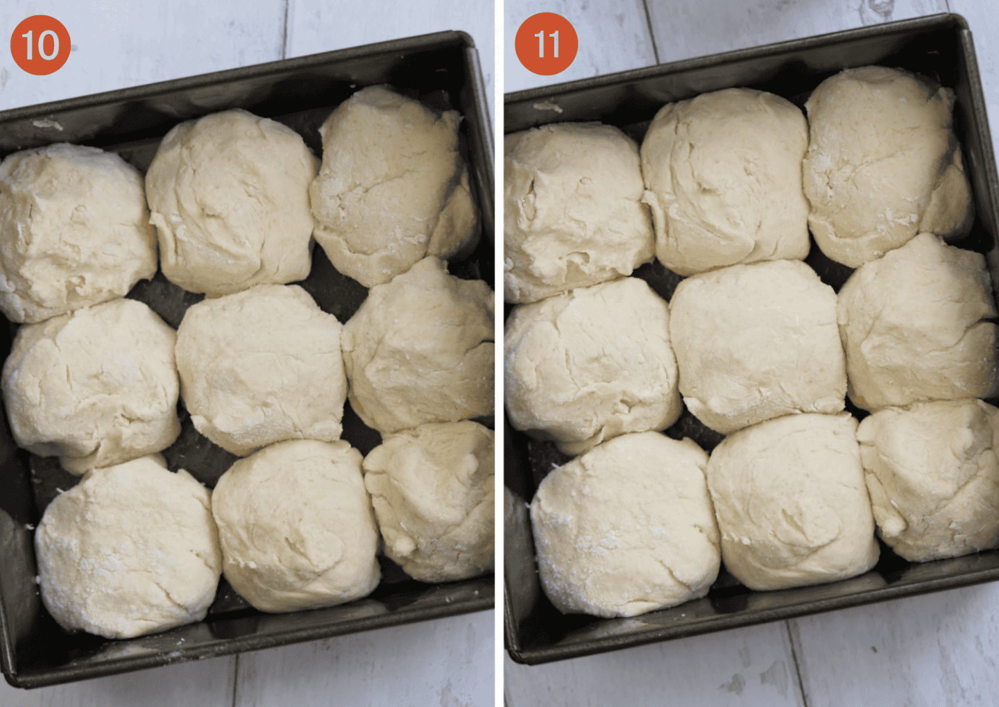 The Hawaiian rolls before and after proving.