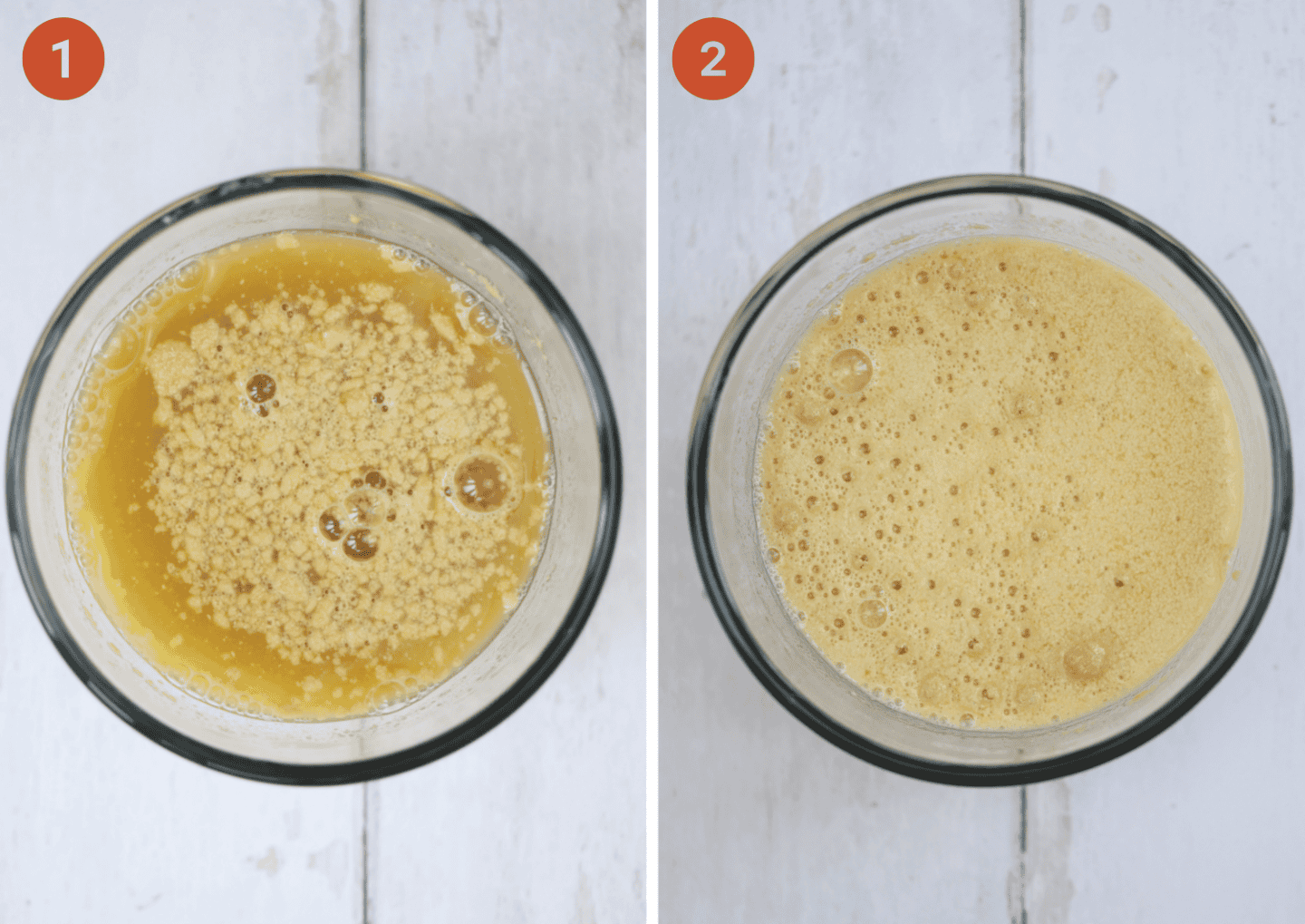 The yeast mixture before and after activation.