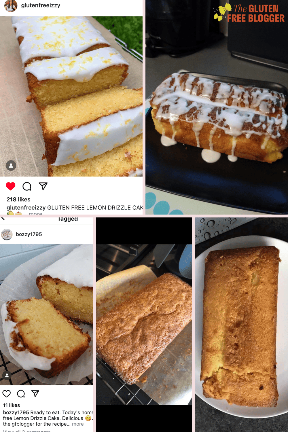 Photos of gluten free lemon drizzle cakes made by my readers.