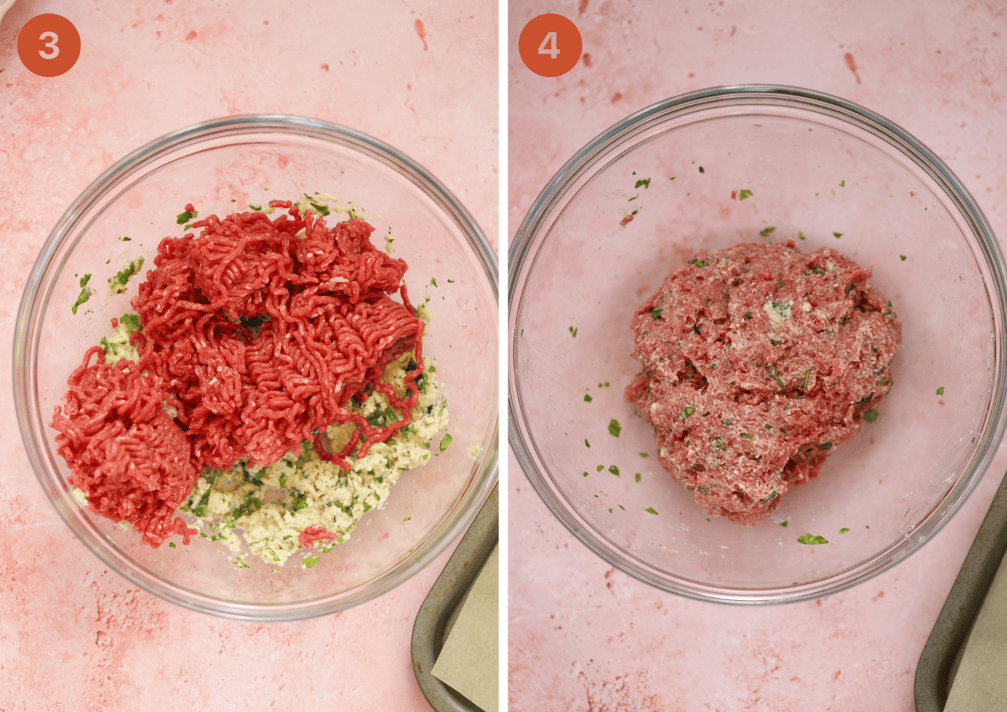 Mix the beef mince into the panade to make the meatball mixture,