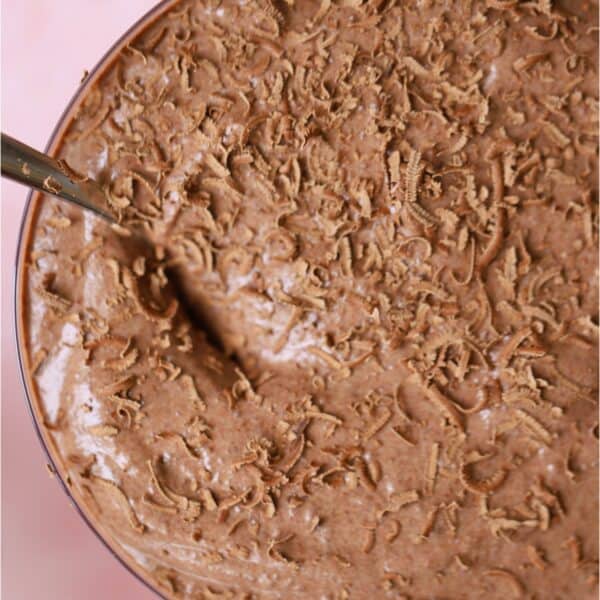 Close up shot of high protein chocolate mousse.