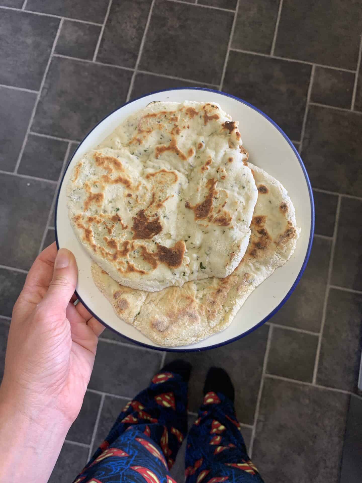 A plate of gluten free naan breads.