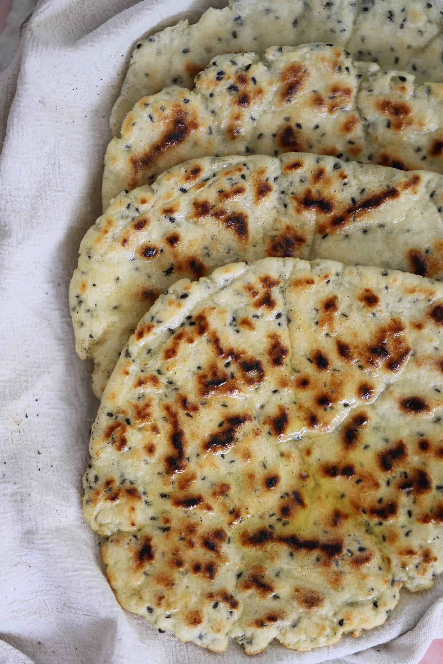 Close up of gluten free naan breads.