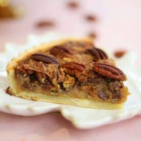 A slice of gluten free pecan pie.