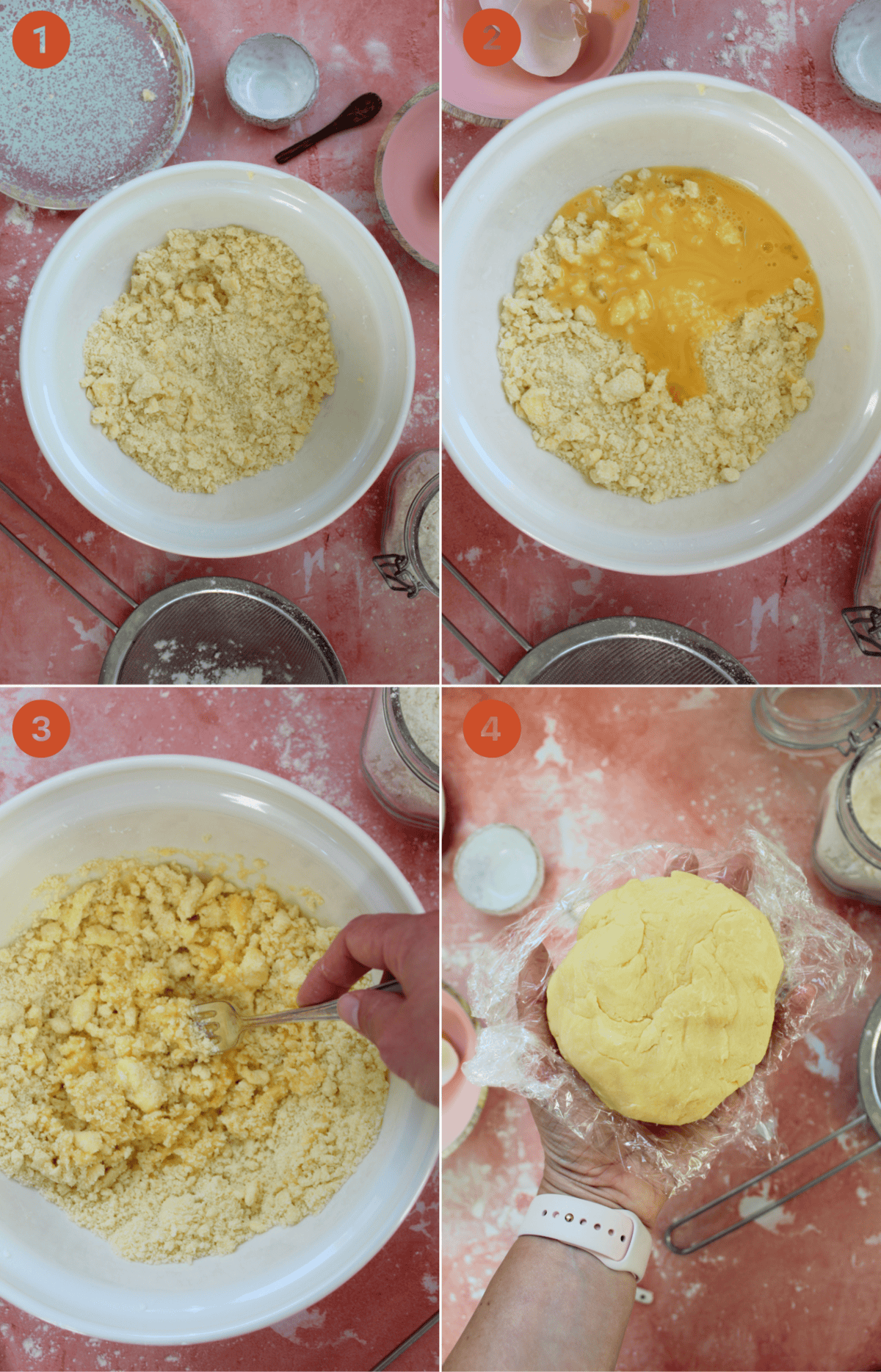 Recipe steps showing how to make gluten free pastry for a pecan pie crust.