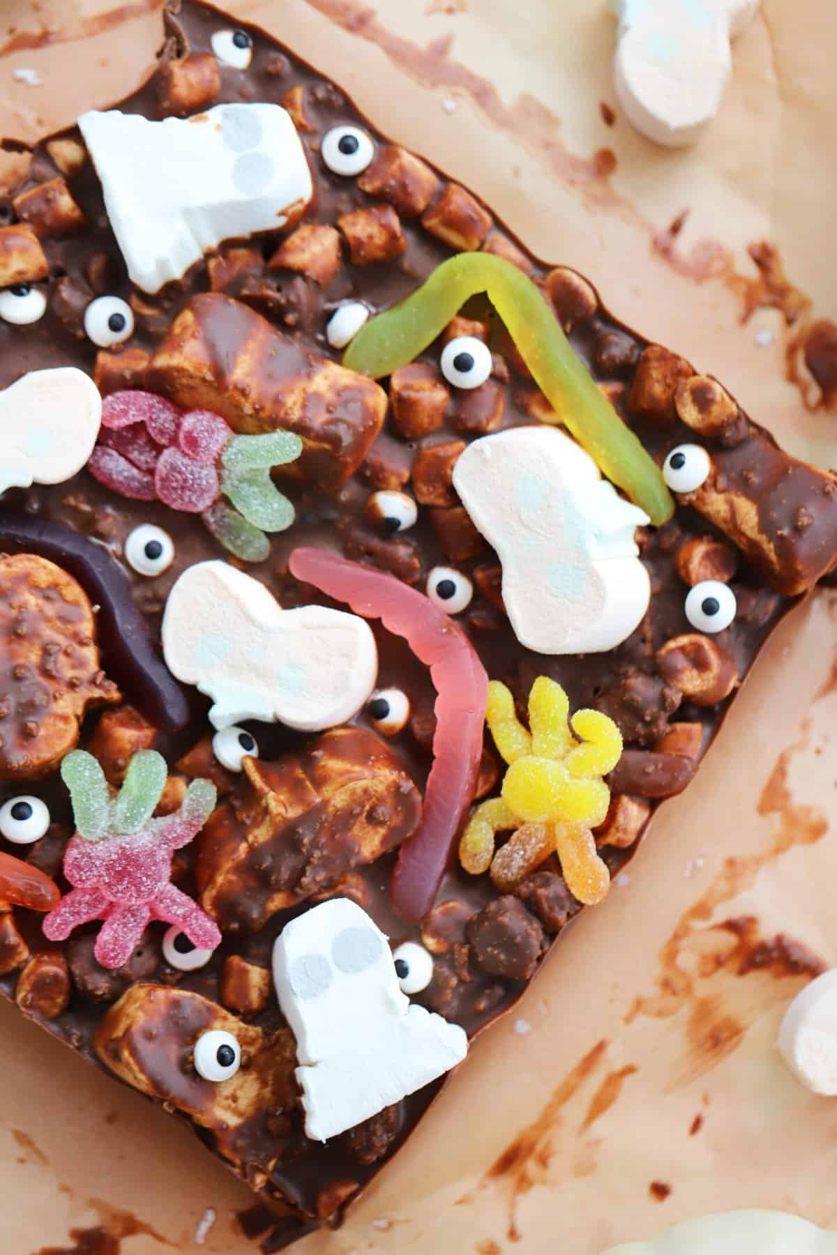 Overhead shot of Halloween rocky road.