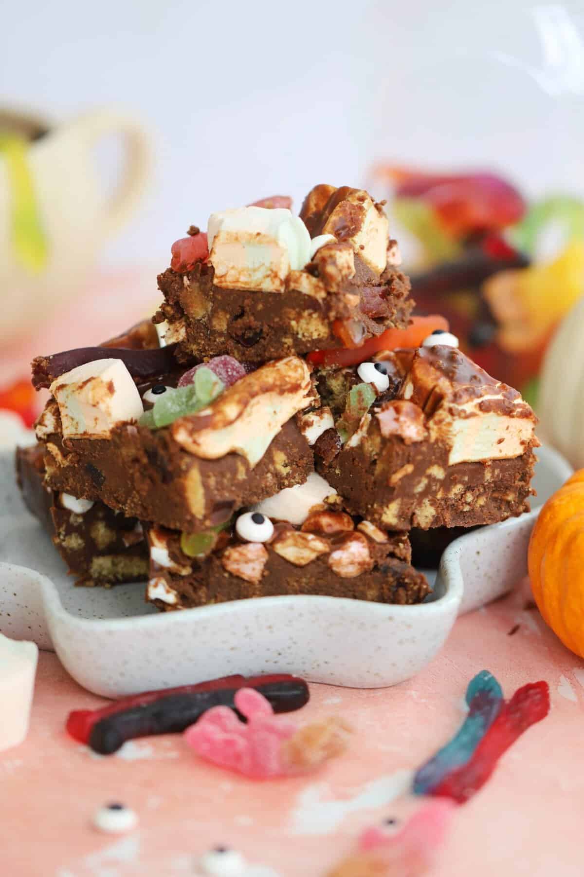 A plate of Halloween rocky road.