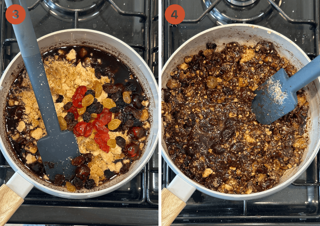 Mixing together the chocolate tiffin in a saucepan.