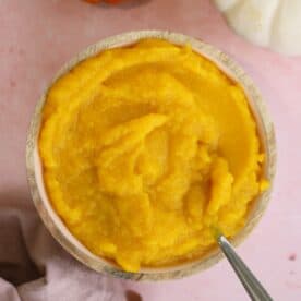 A bowl of homemade pumpkin puree.